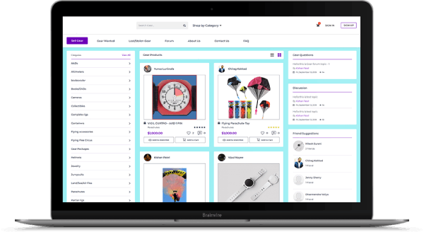 Social Media Engine With eCommerce Functionality for Skydiving Gears
