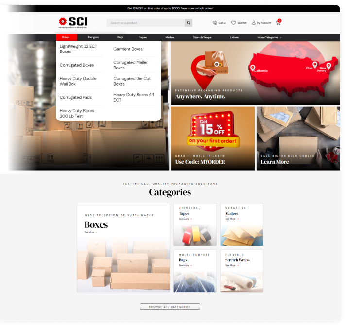 cloud-based bigcommerce platform for industrial packaging supplies